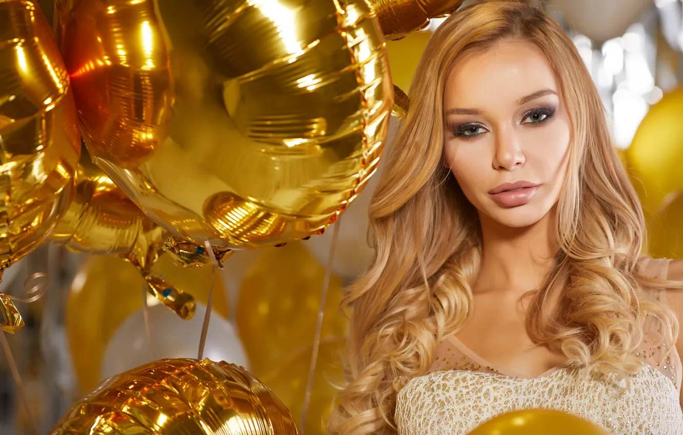Фото обои golden, sexy, party, Blonde, look, balloons