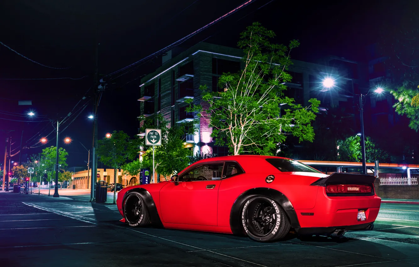 Фото обои Dodge, Challenger, Red, Car, Body, Street, SRT, Stance