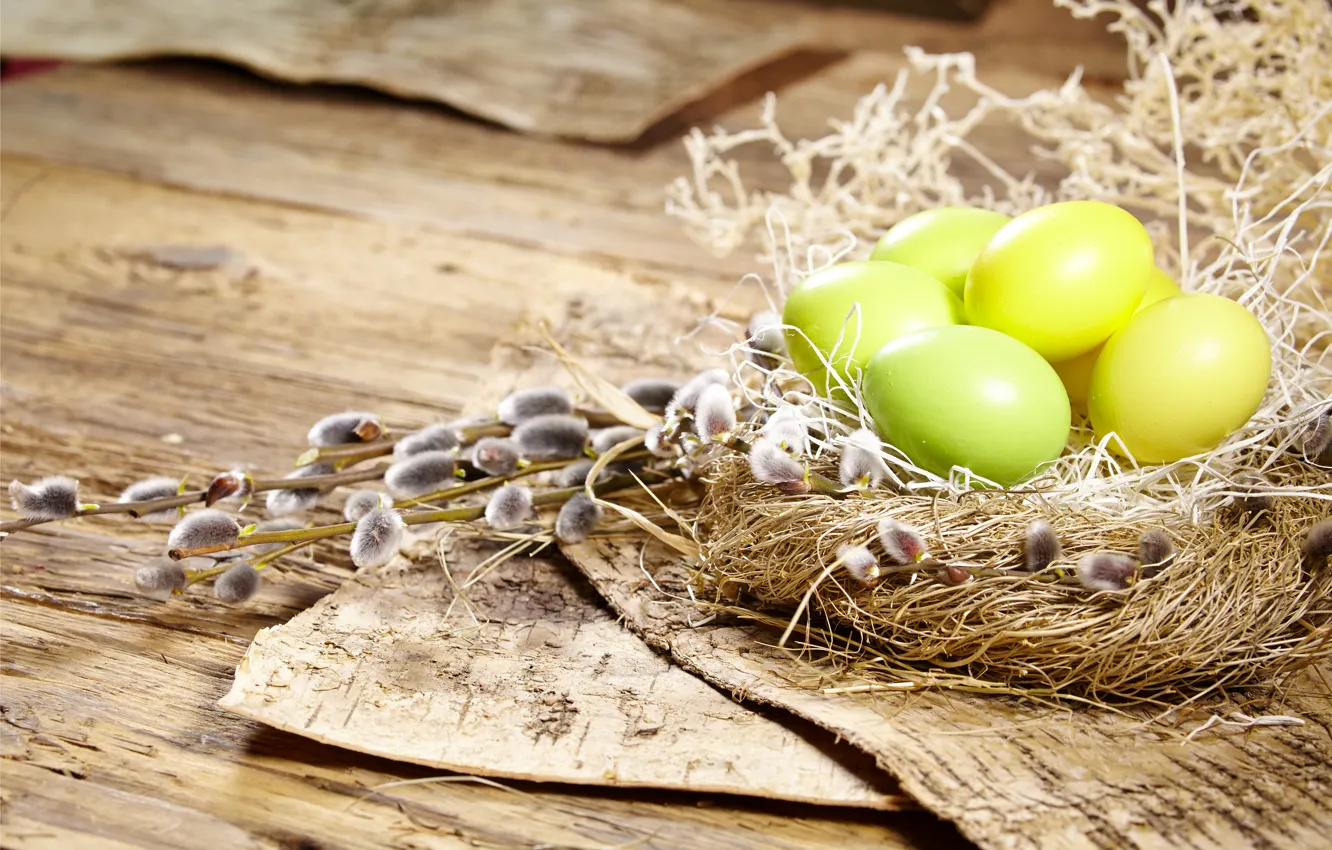 Фото обои яйца, Пасха, гнездо, верба, flowers, spring, Easter, eggs