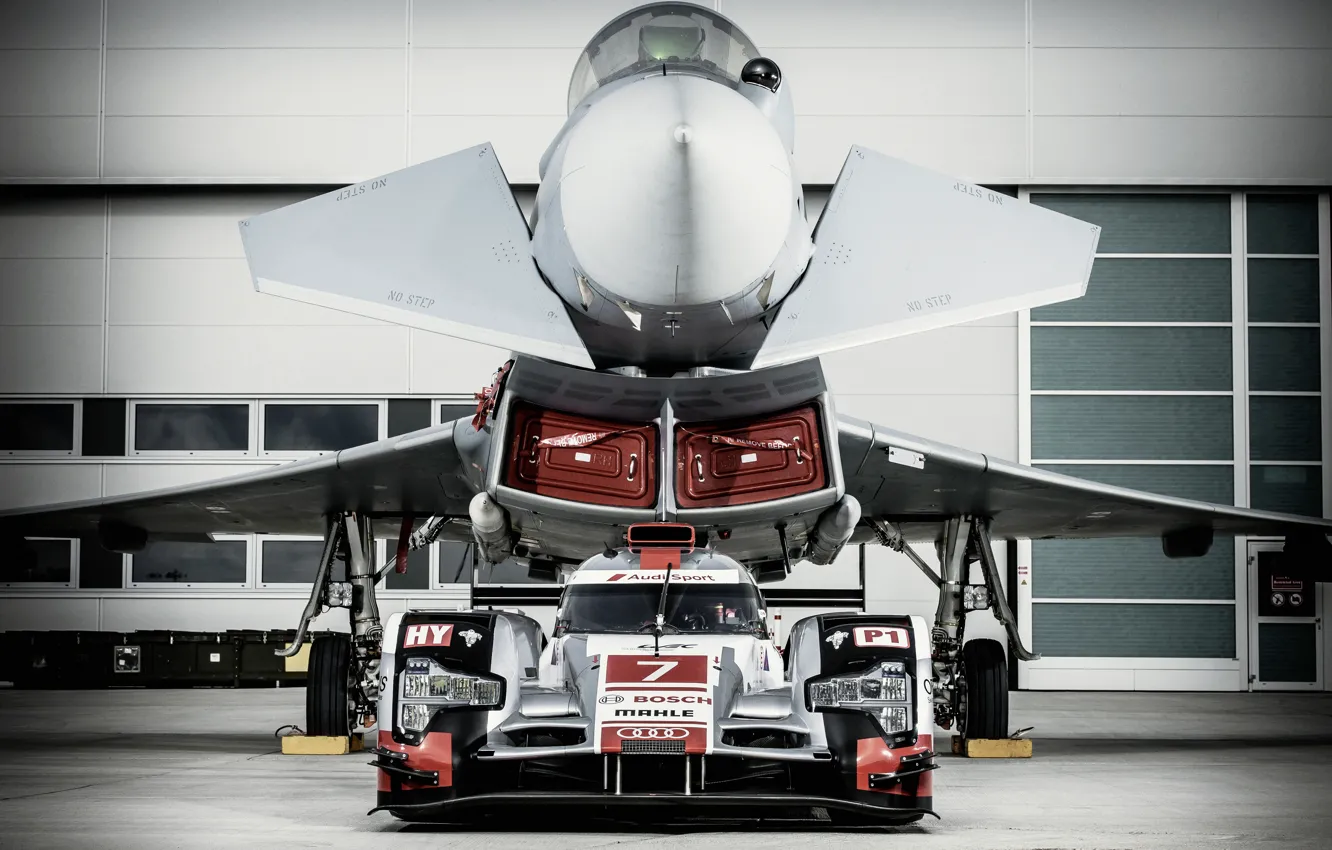 Фото обои Фары, LMP1, 24 Hours of Le Mans, 24 часа Ле-Мана, Eurofighter Typhoon, Audi R18, 2015, …