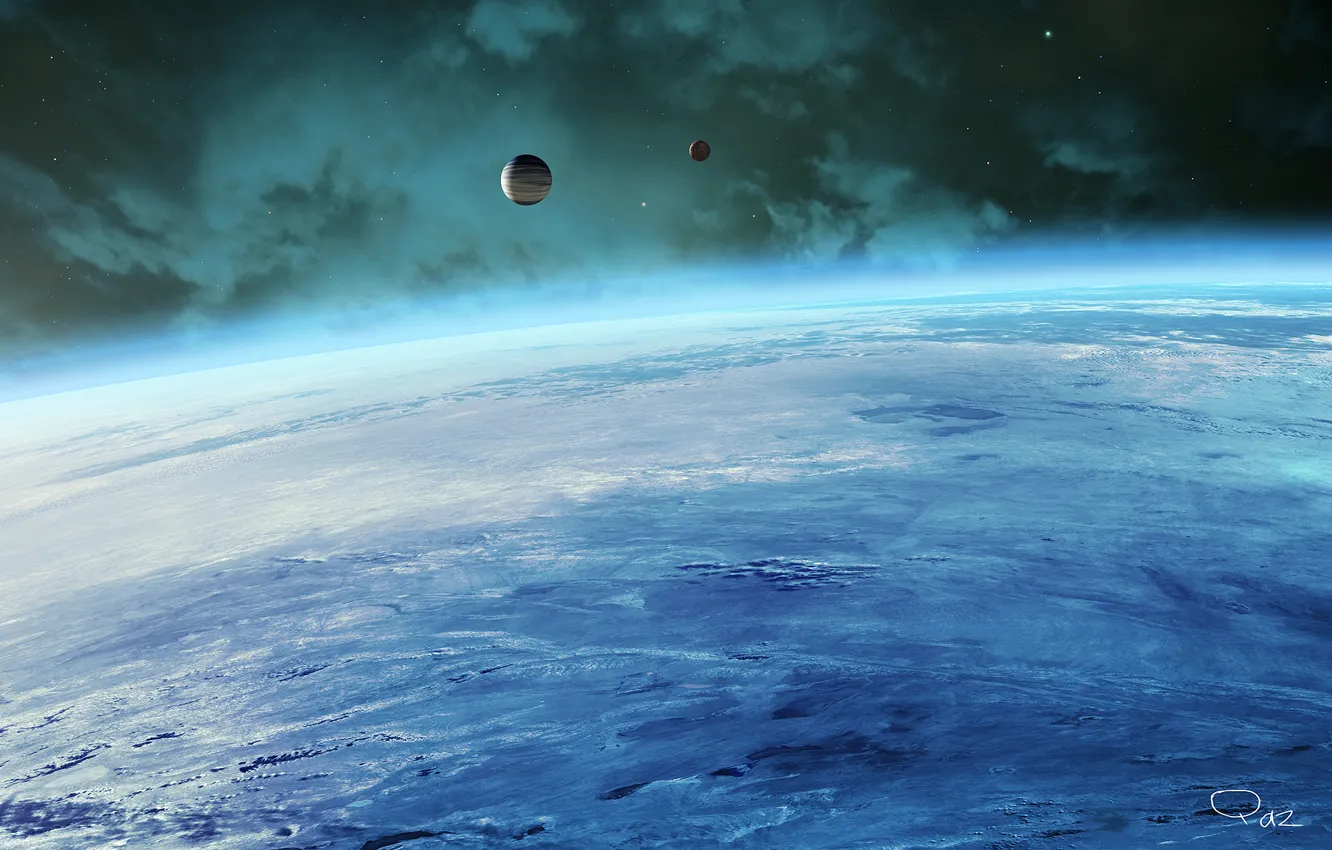Фото обои космос, планета, атмосфера, спутники