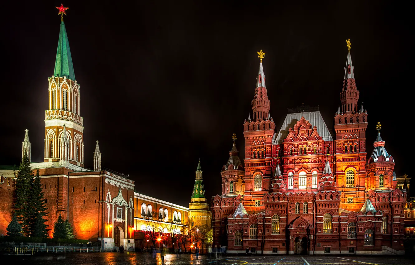 Фото обои Москва, Россия, Красная площадь, Russia, Moscow, Государственный исторический музей, Никольская башня