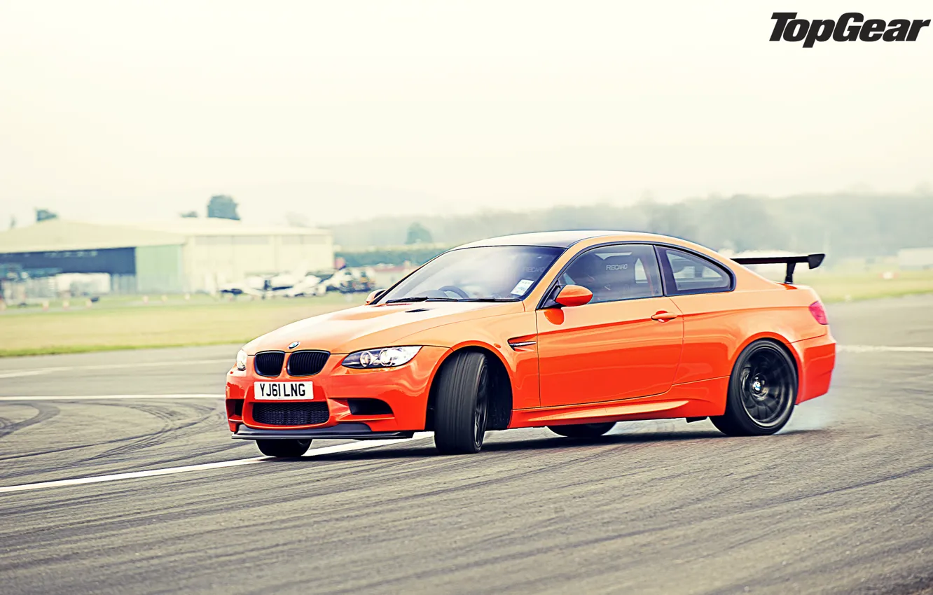 Фото обои оранжевый, BMW, занос, БМВ, суперкар, дрифт, трек, top gear