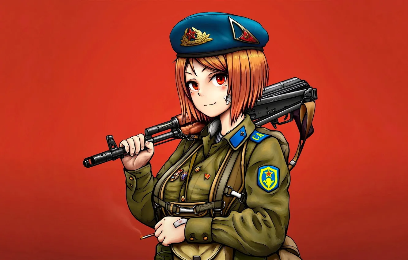 Фото обои girl, weapon, anime, uniform