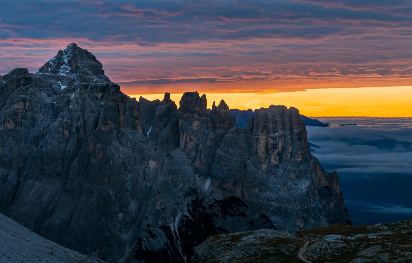 Фото обои Italy, Sunrise, Mountains, Dolomites