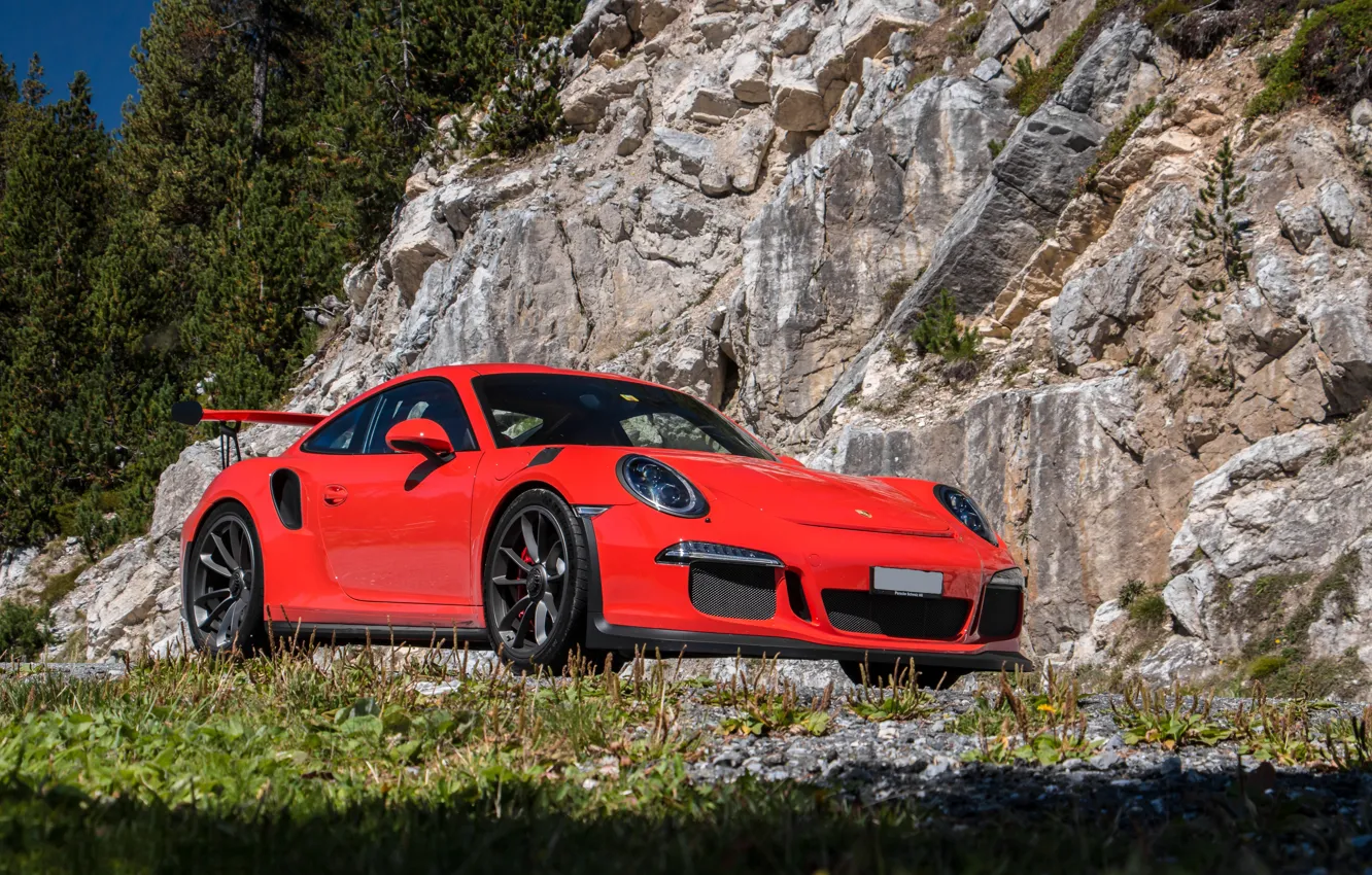 Фото обои 911, Porsche, rock, Red, GT3, 2015