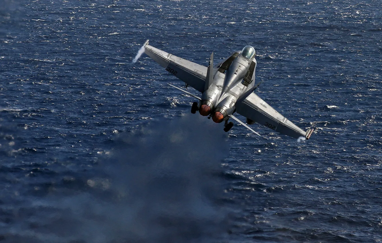 Фото обои море, истребитель, Super Hornet, F-18, палубный