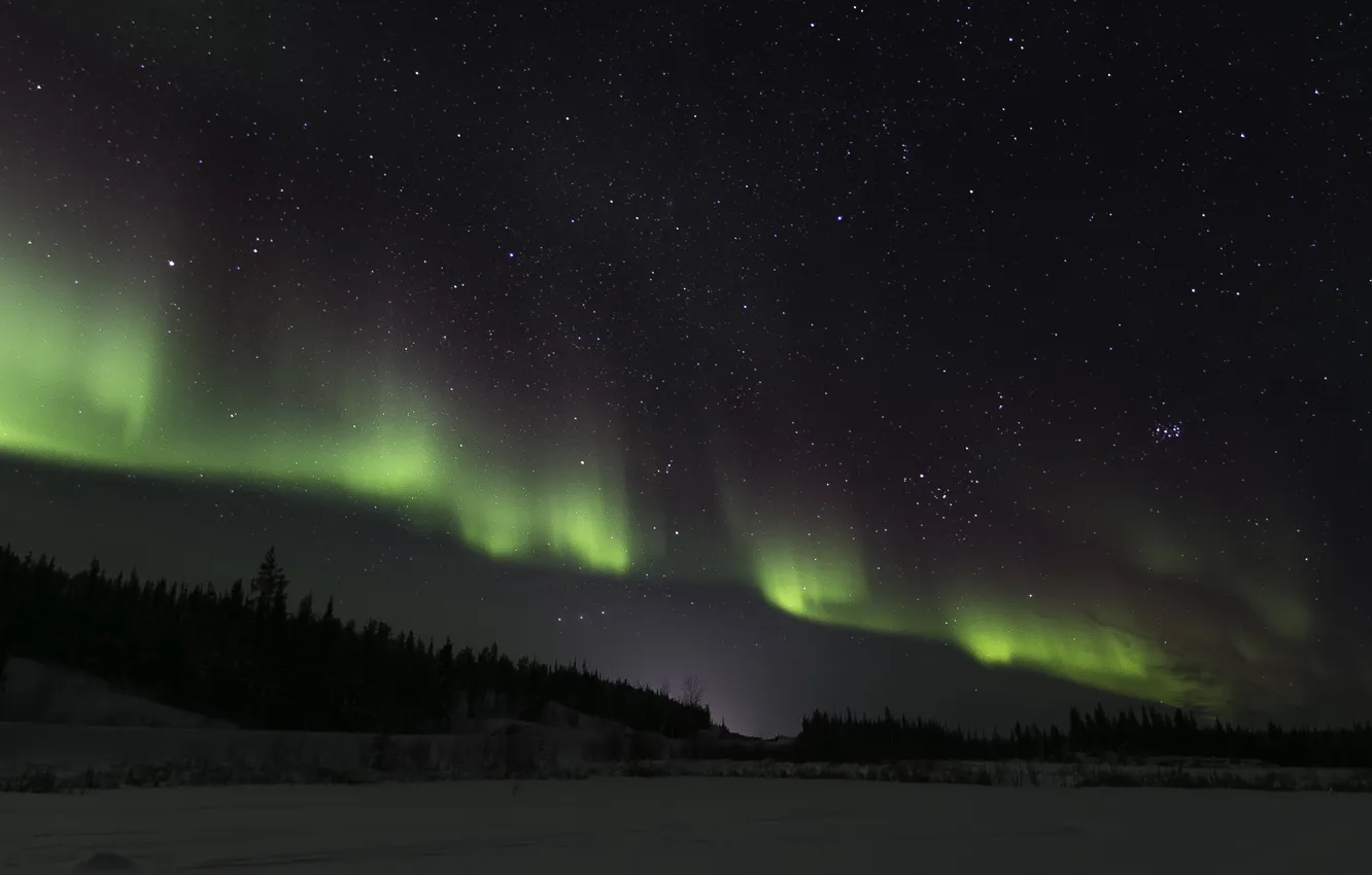 Фото обои зима, звезды, пейзаж, ночь, северное сияние