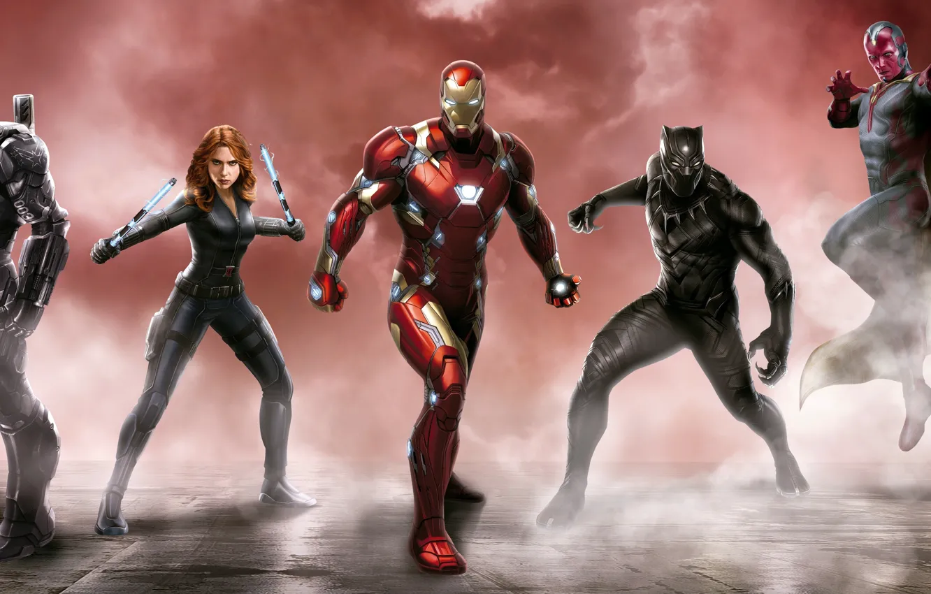 Фото обои Vision, Captain America, Marvel Comics, black widow, Черная пантера, Black Panther, Вижн, Civil War
