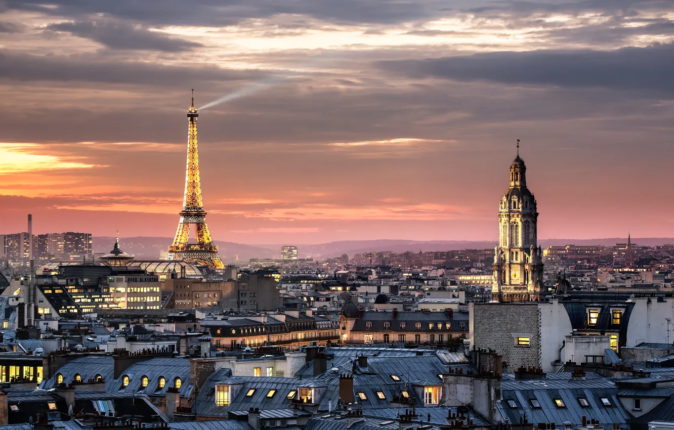 Фото обои город, Франция, Париж, башня, дома, Эйфелева, собор