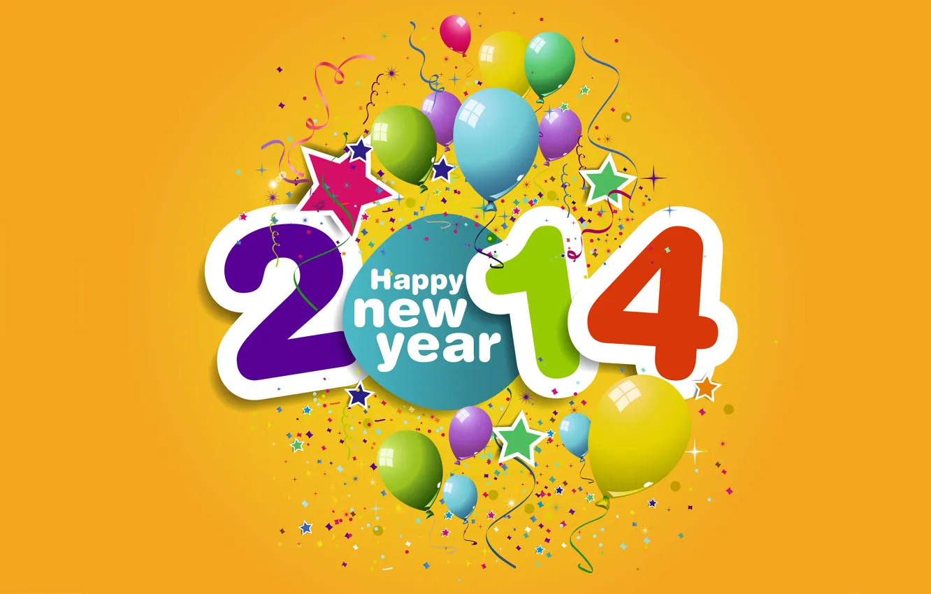 Фото обои stars, happy new year, звезд, С Новым годом, 2014, ballons, баллоны