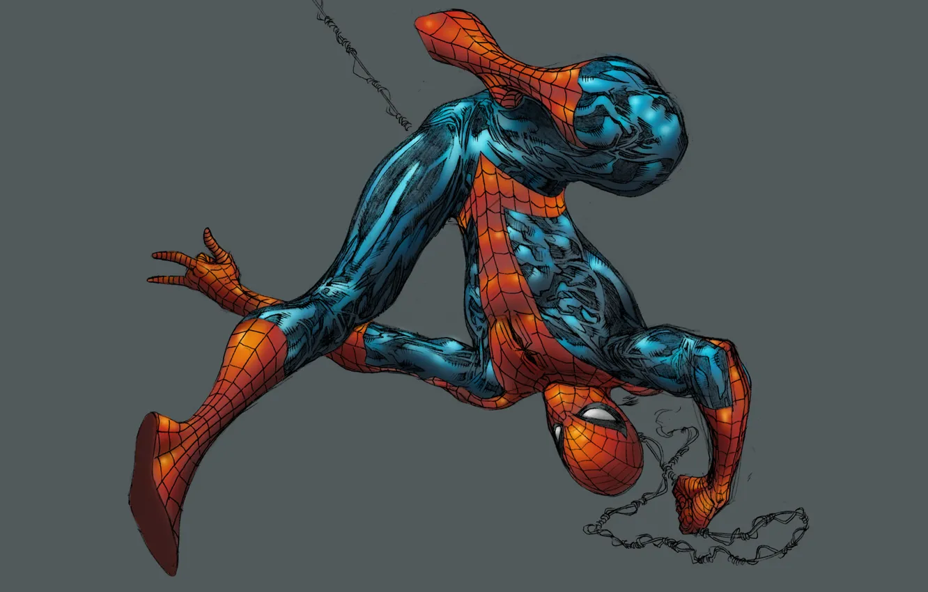 Фото обои серый фон, Marvel Comics, Spider-Man, Человек-Паук