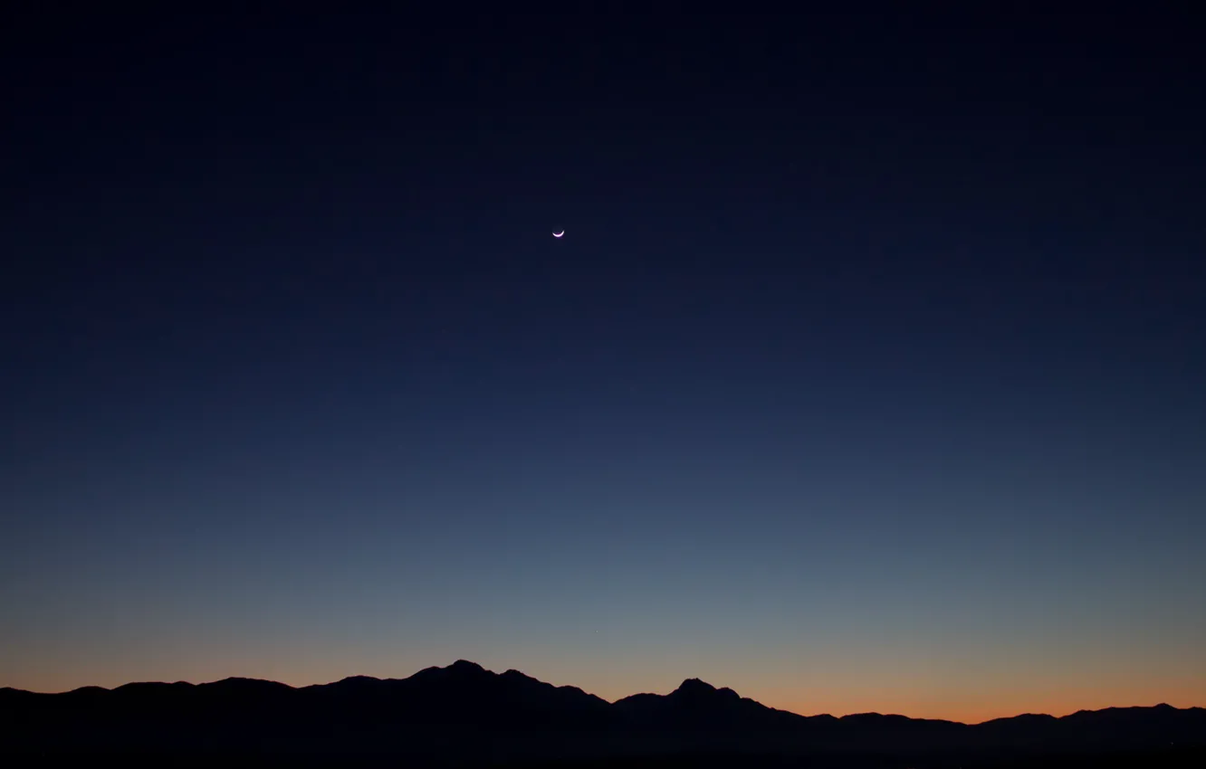 Фото обои закат, месяц, горизонт, moon, сумерки, sunset