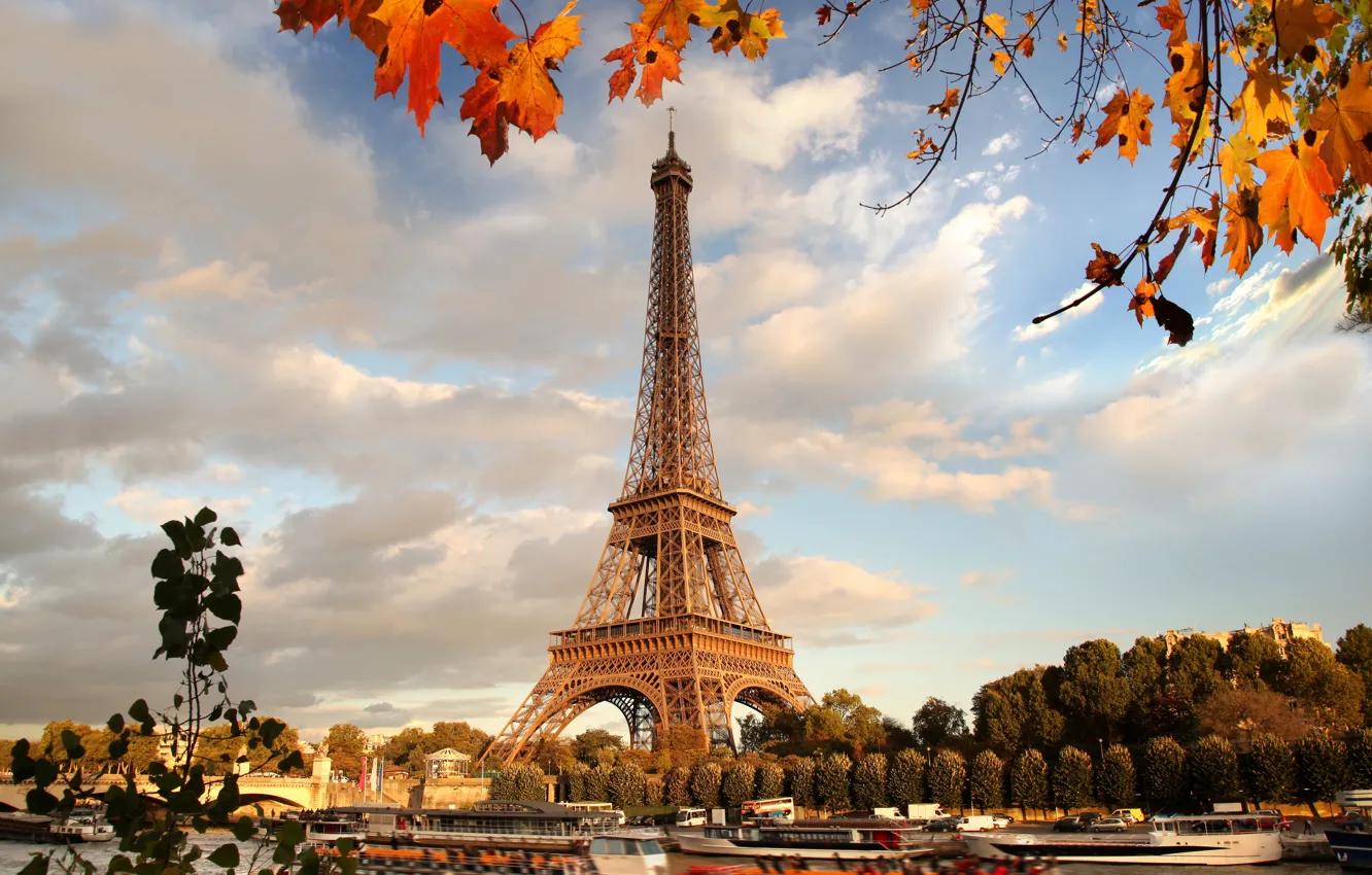 Фото обои осень, Франция, Париж, Paris, river, France, autumn, leaves