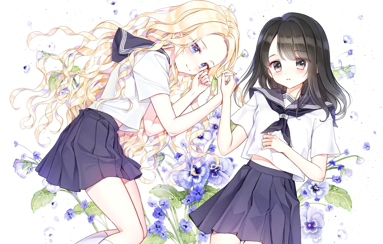 Фото обои цветы, девочки, аниме