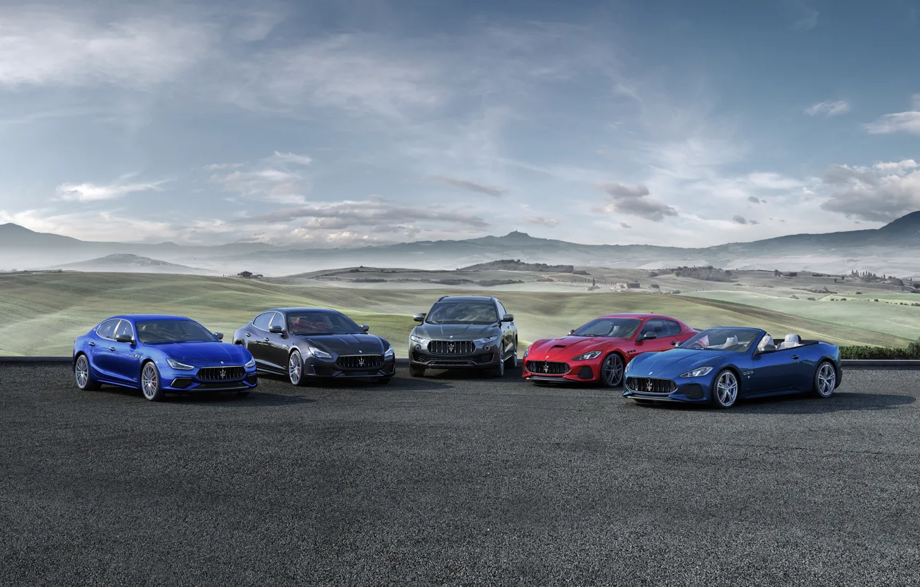 Фото обои Maserati, Quattroporte, GranTurismo, GranCabrio, Ghibli, 2017, Levante