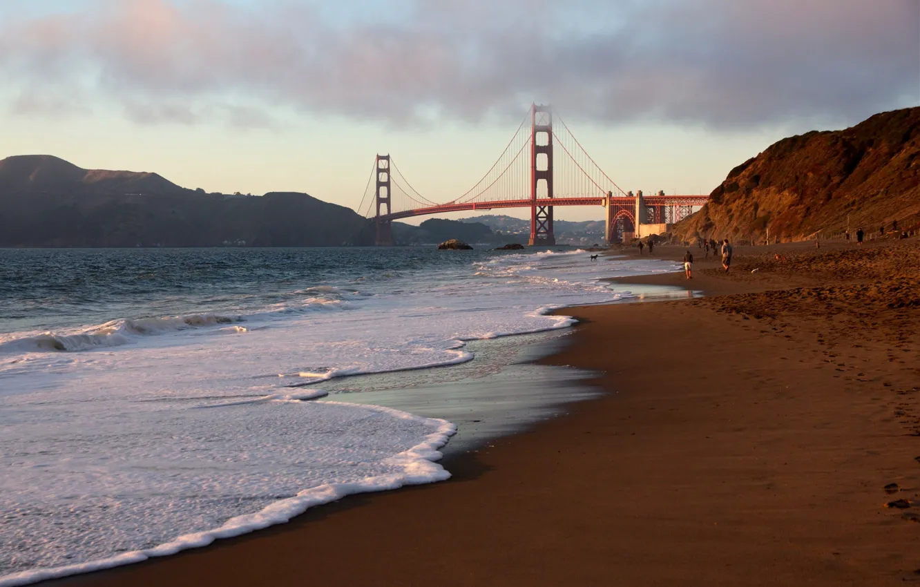 Фото обои Калифорния, Сан-Франциско, Golden Gate Bridge, beach, California, San Francisco, usa