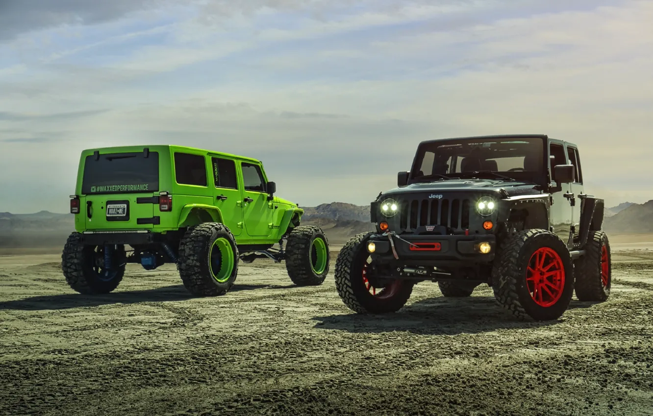 Фото обои Green, Black, Forged, Custom, Wrangler, Jeep, Wheels, Track