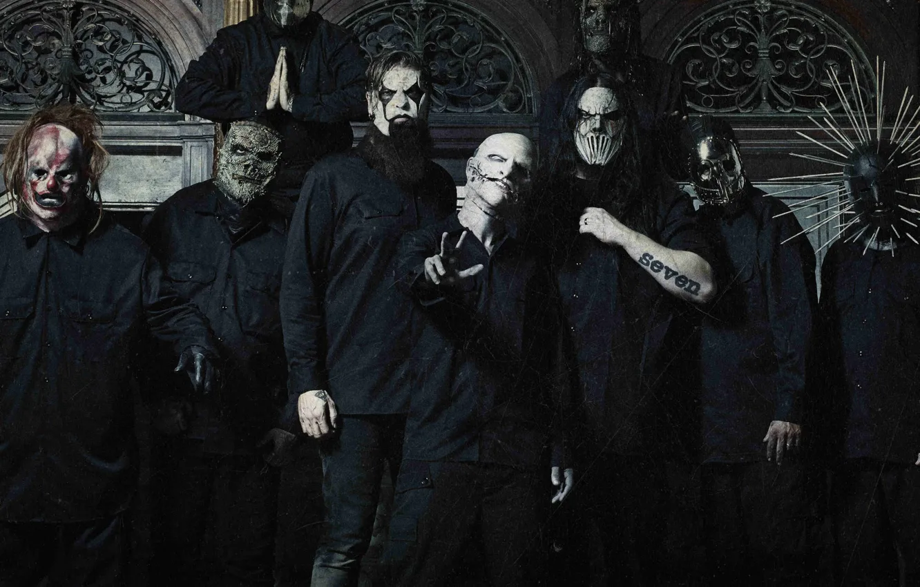 Фото обои Slipknot, Nu metal, Groove, Corey Taylor, Sid Wilson, Chris Fehn, Craig Jones, Shawn Crahan