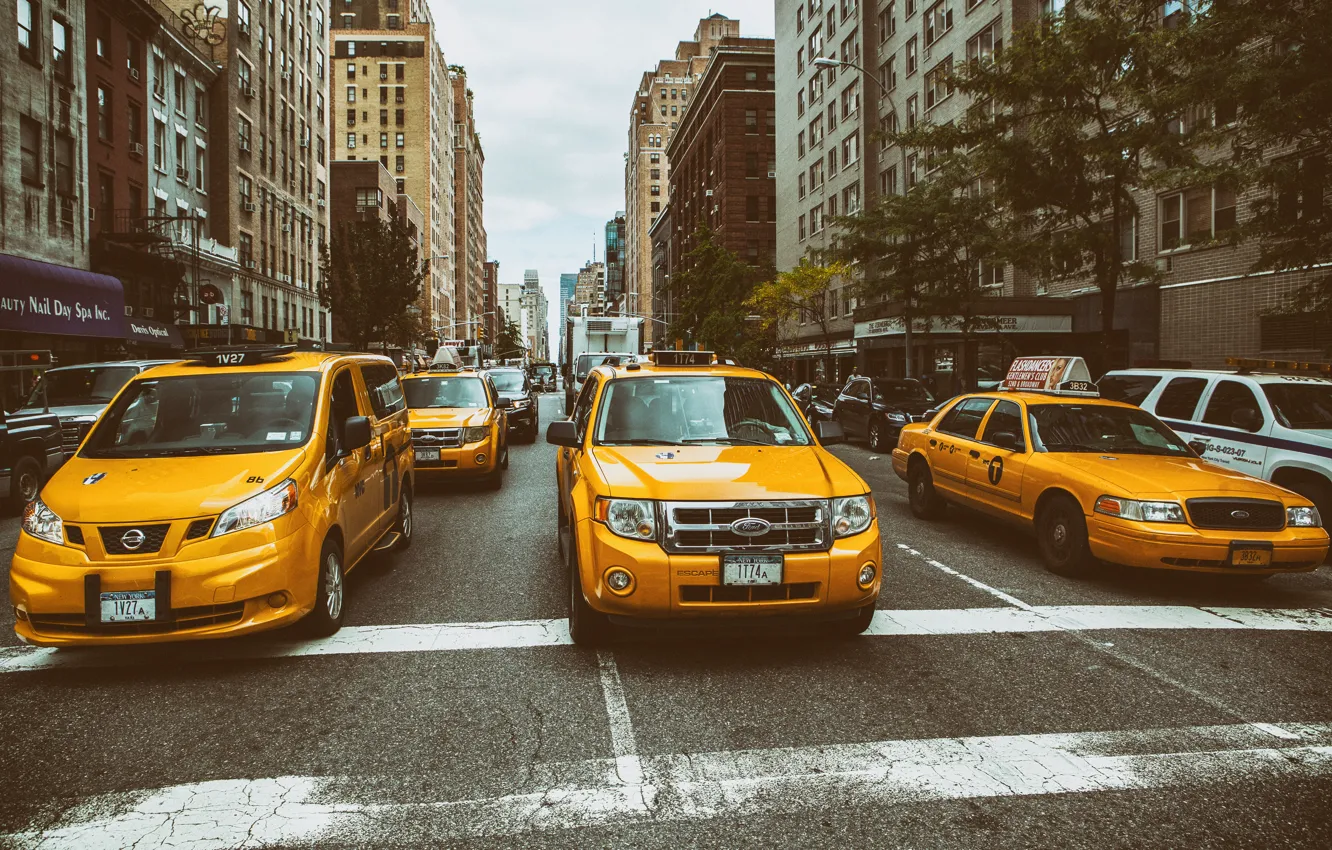 Фото обои Manhattan, New York City, street, Taxi