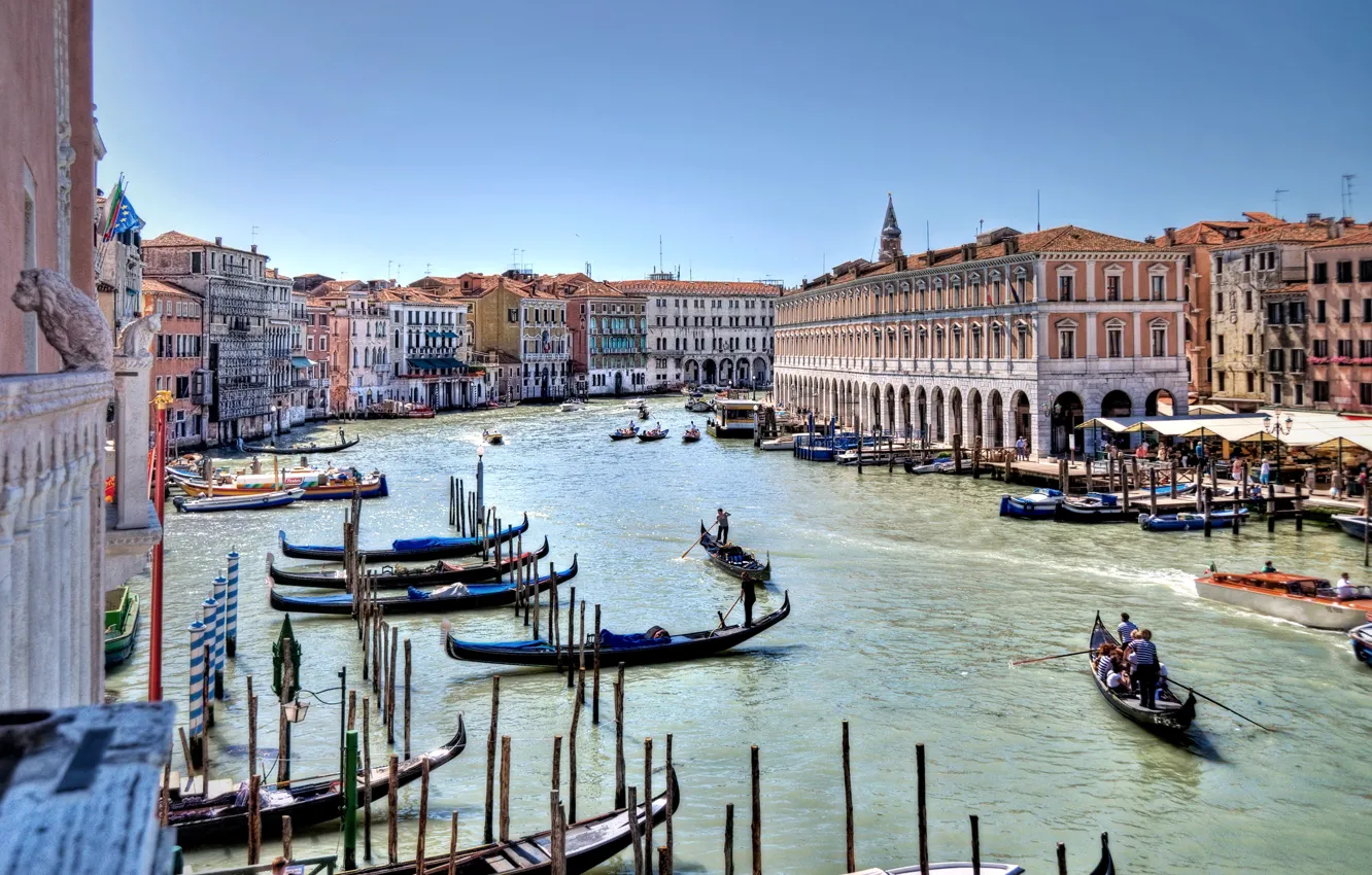 Фото обои Италия, Венеция, канал, гондолы