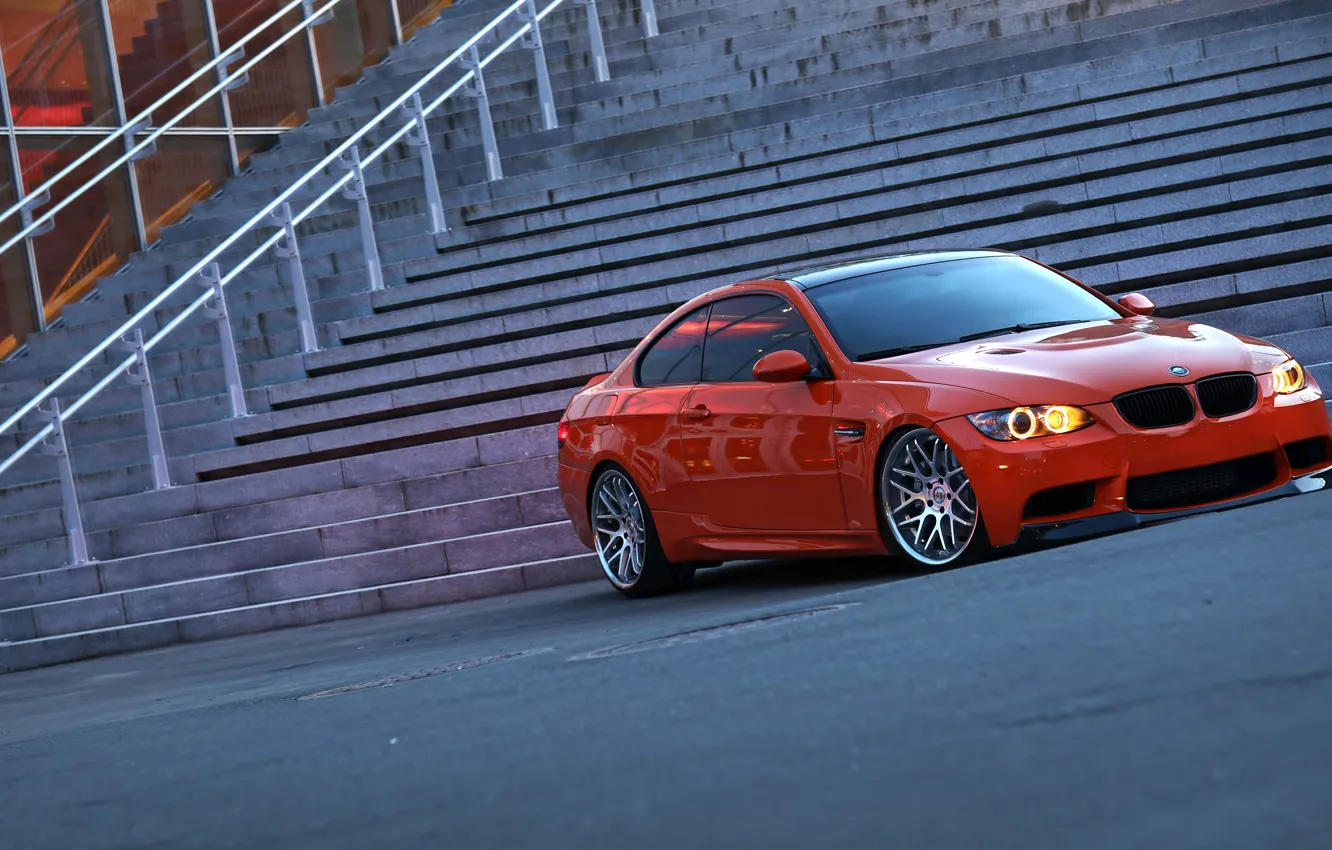 Фото обои BMW, E92, Stairs, Fire Orange, M3