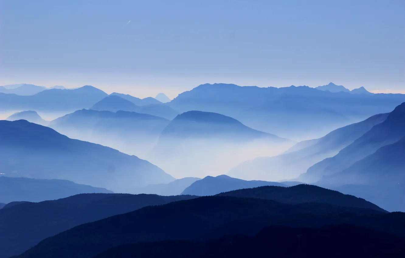 Фото обои Italy, blue, mountains, fog, hills, Corno Nero