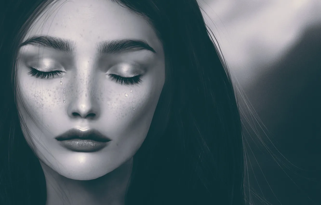 Фото обои девушка, печаль, слезы