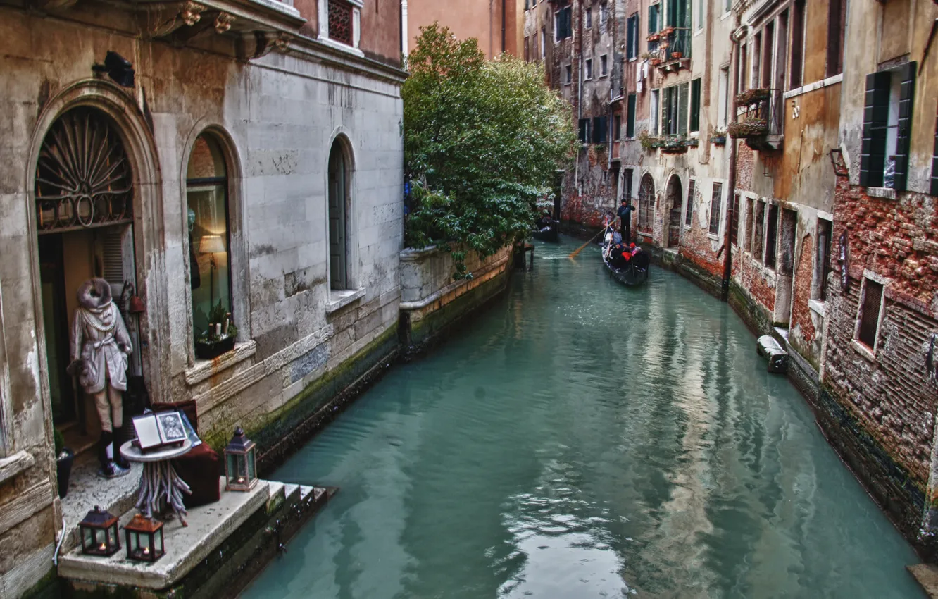 Фото обои здания, дома, Италия, Венеция, канал, Italy, гондола, street