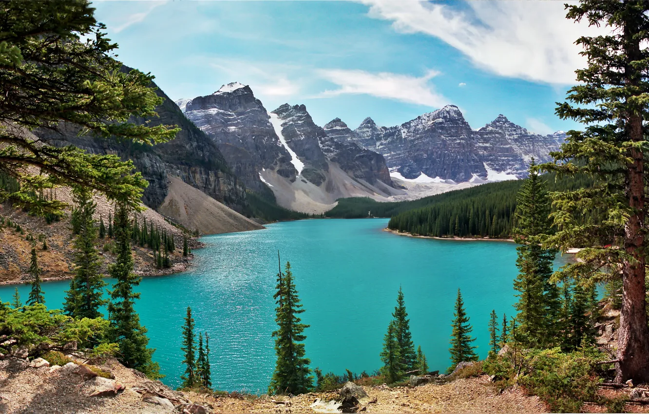 Фото обои деревья, пейзаж, озеро, Banff National Park, Canada, Moraine