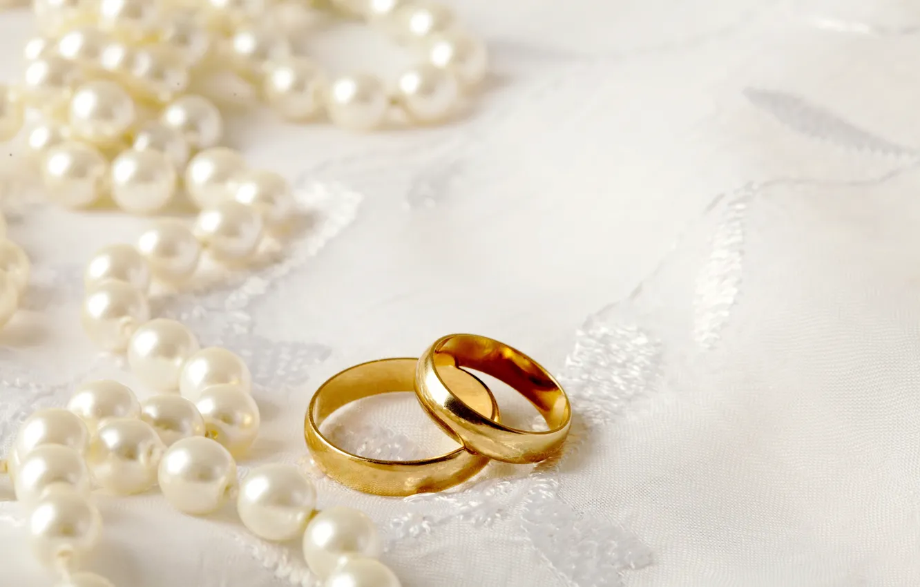 Фото обои кольца, жемчуг, свадьба, background, ring, soft, wedding, lace