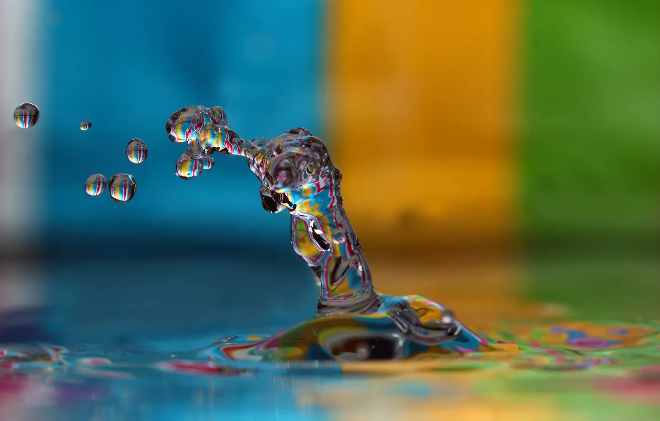 Фото обои цвета, вода, капли, Colorfull Drop