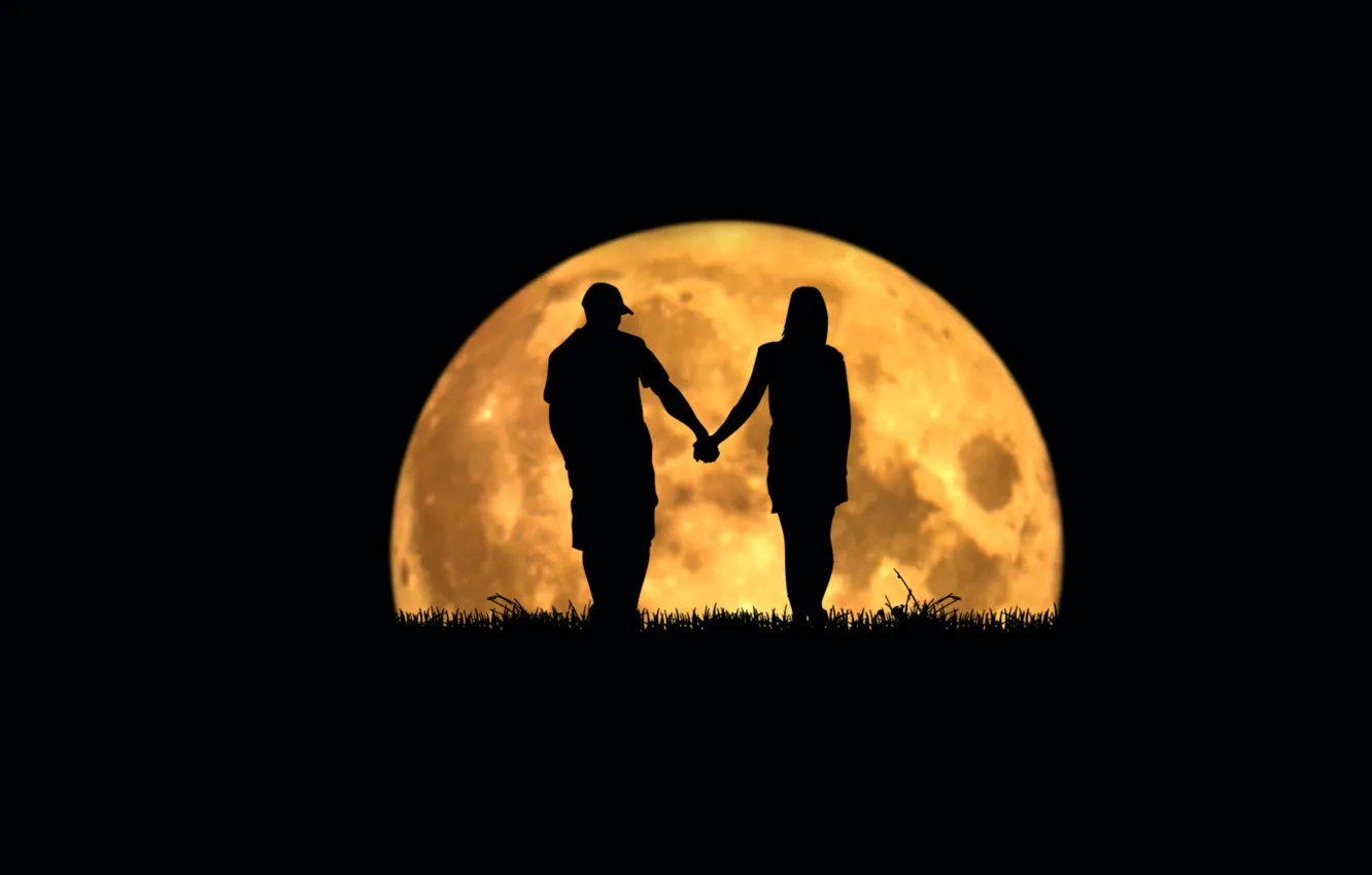 Фото обои луна, пара, Moonlovers