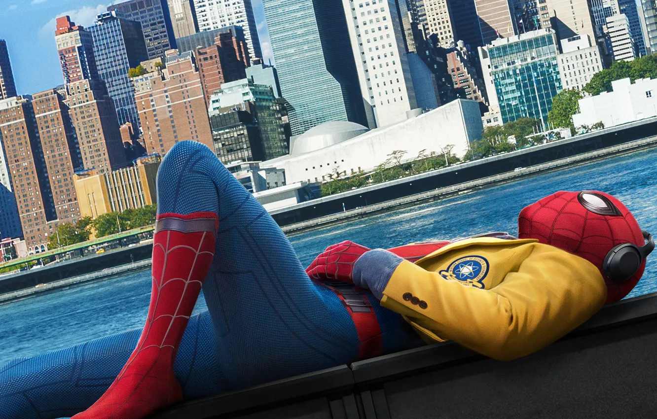 Фото обои город, нью йорк, человек паук, Человек-паук: Возвращение домой, Spider-Man: