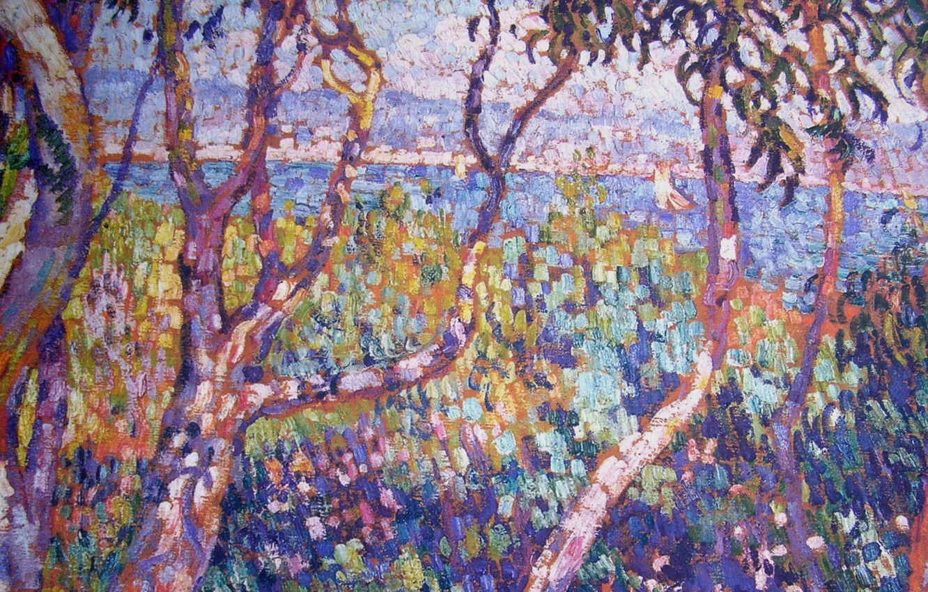 Фото обои деревья, fragment, 1906, Eucalyptus, Theo van Rysselberghe