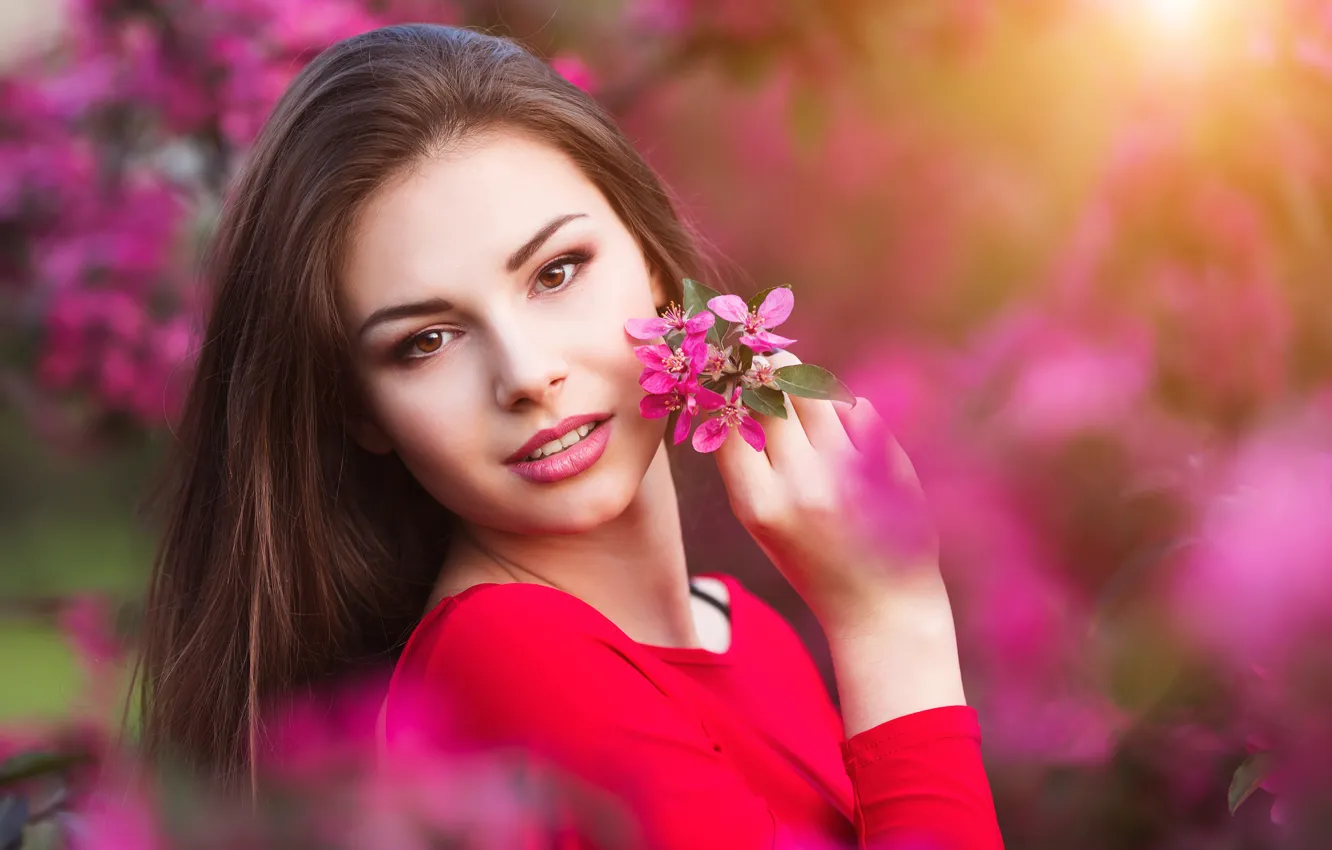 Фото обои девушка, цветы, красота, весна, сад, woman, young, beautiful