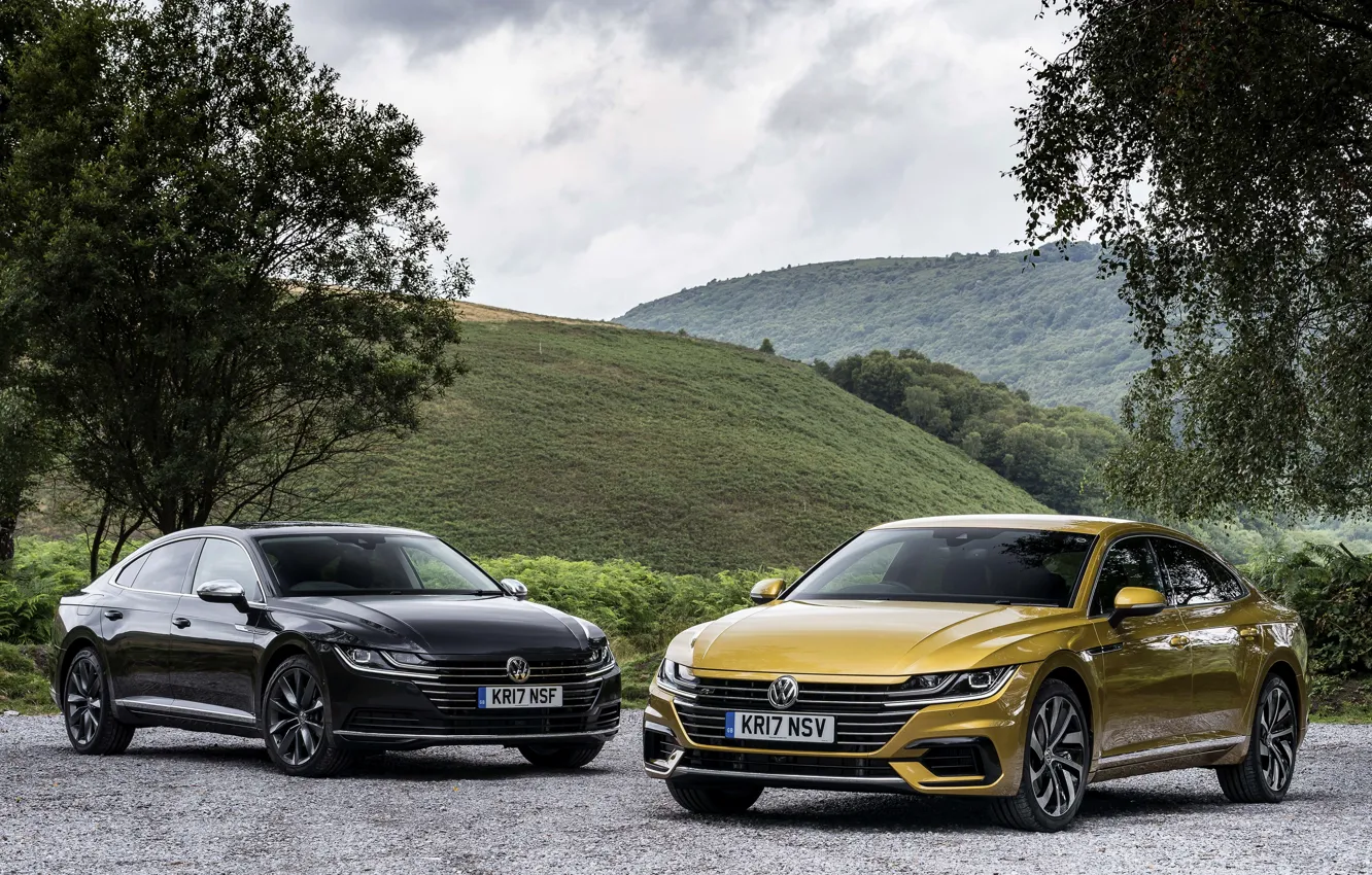 Фото обои жёлтый, чёрный, Volkswagen, лифтбэк, Arteon, UK version
