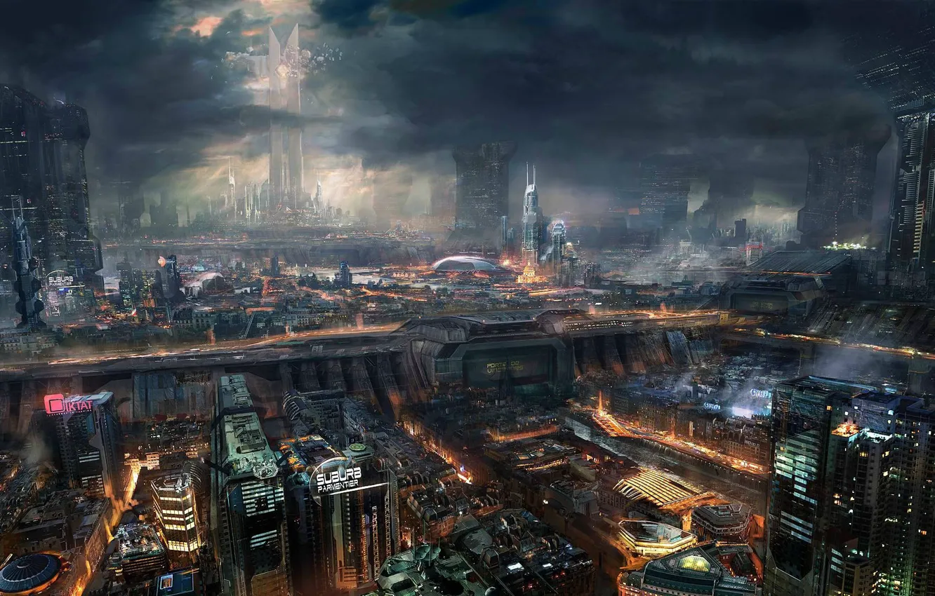 Фото обои city, Future, город будушего, sci-fi art