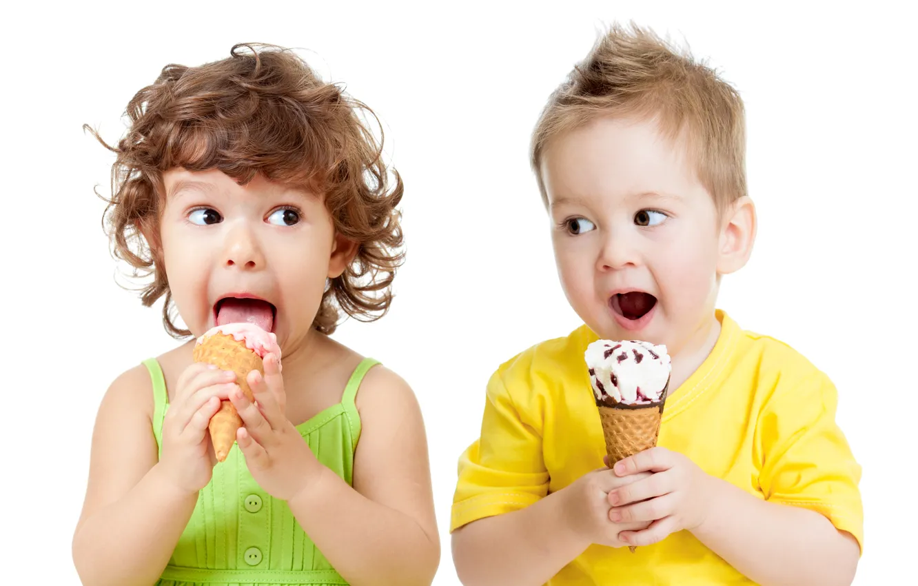 Фото обои дети, мальчик, маленькие, мороженое, девочка, children, kid, Ice cream