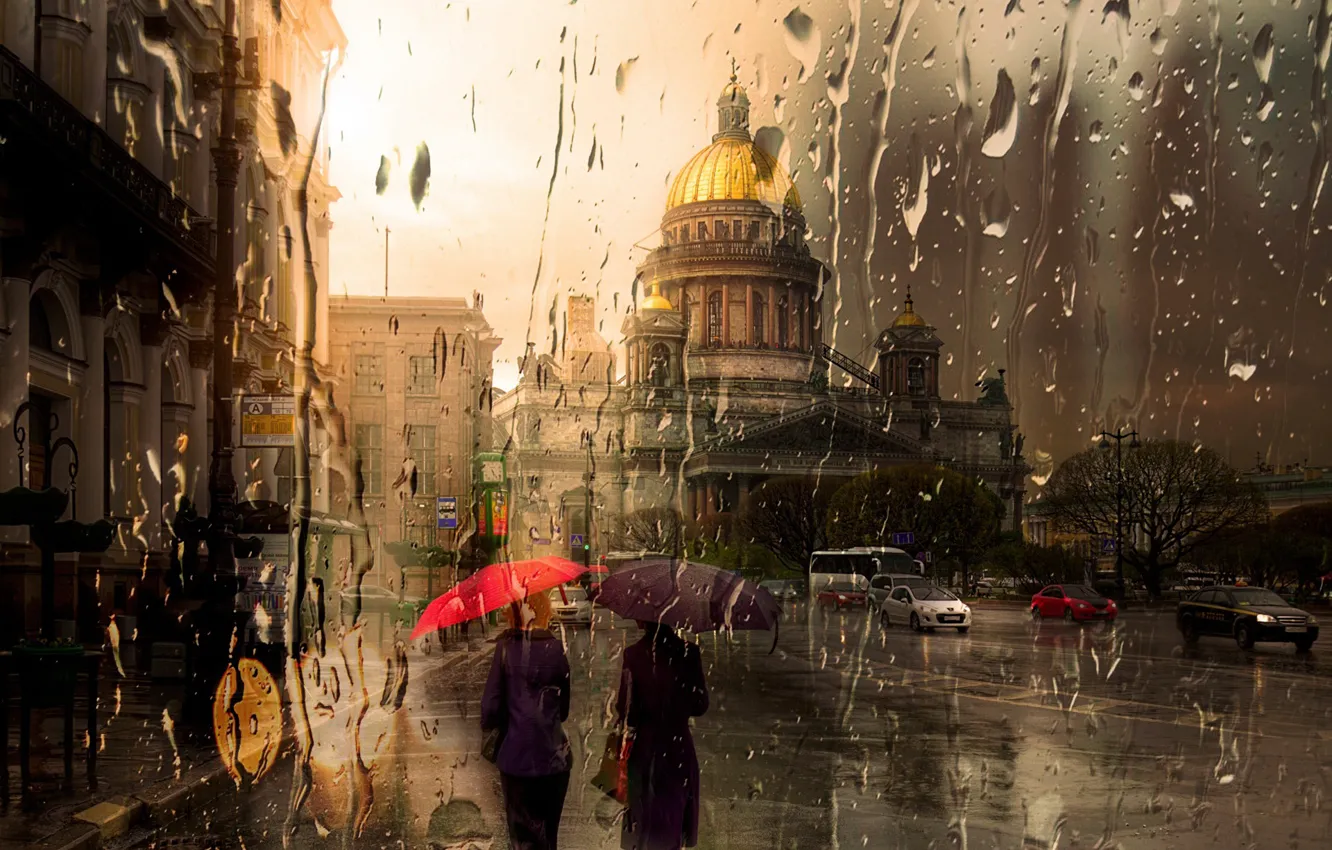 Фото обои дождь, Санкт-Петербург, Исакий
