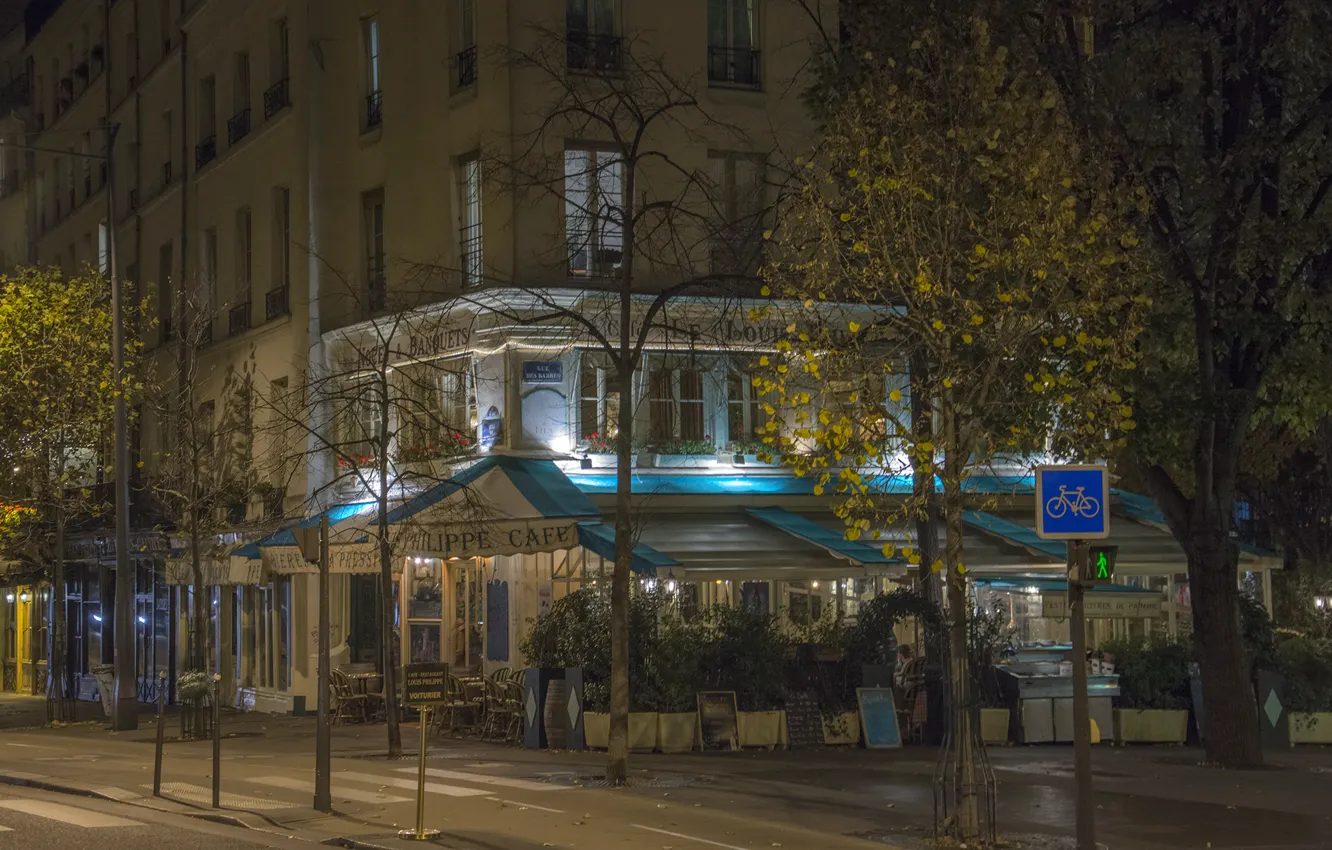Фото обои ночь, улица, Париж