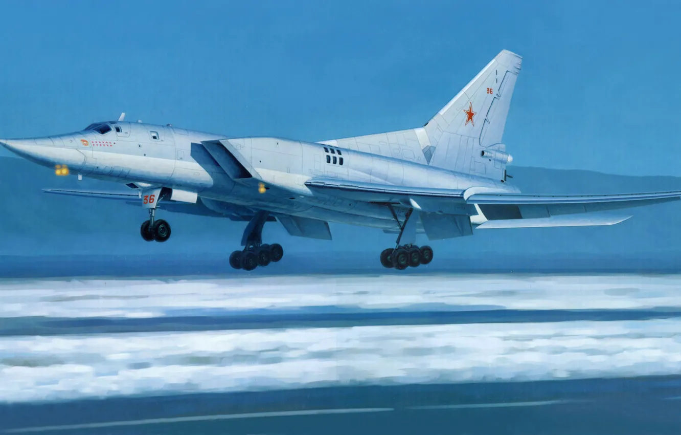 Фото обои зима, снег, полоса, рисунок, бомбардировщик, аэродром, Backfire, Ту-22М3
