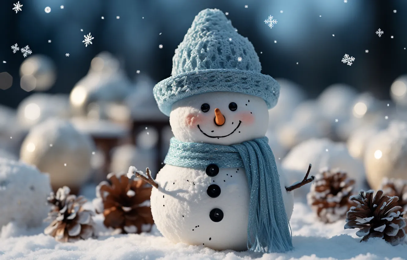 Фото обои зима, снег, Новый Год, Рождество, снеговик, happy, Christmas, night