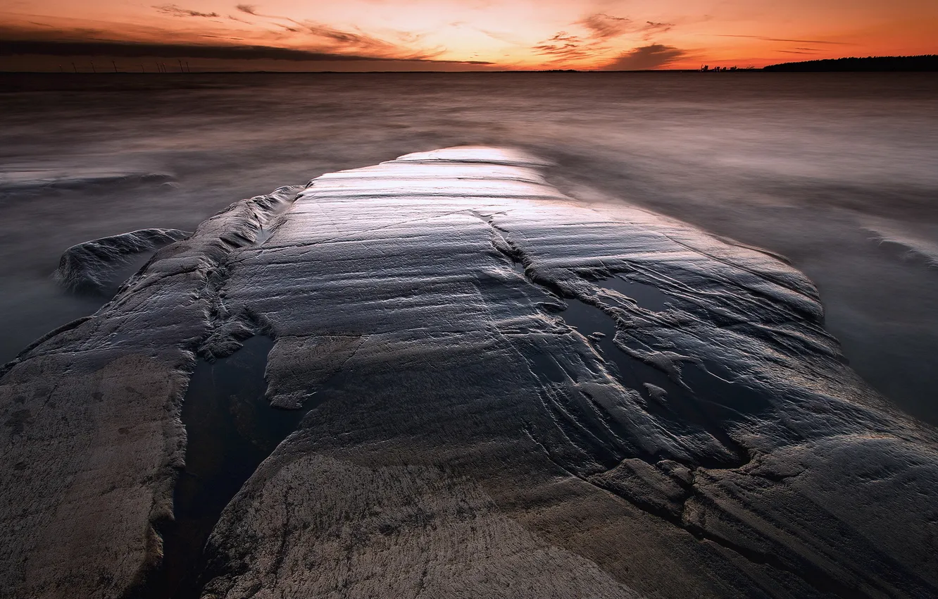 Фото обои rock, sunset, seascape