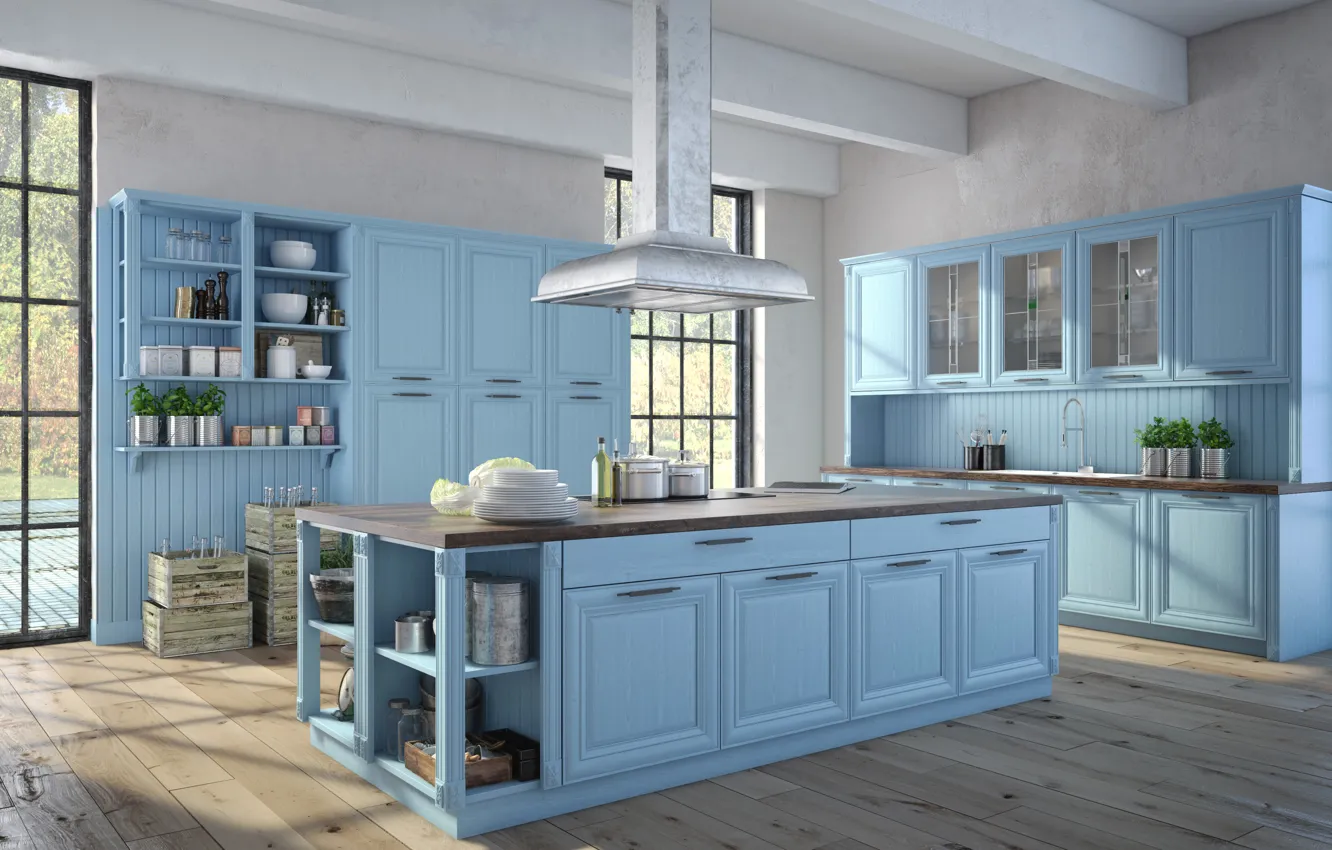 Фото обои мебель, кухня, посуда, шкаф, особняк, design, interior, kitchen