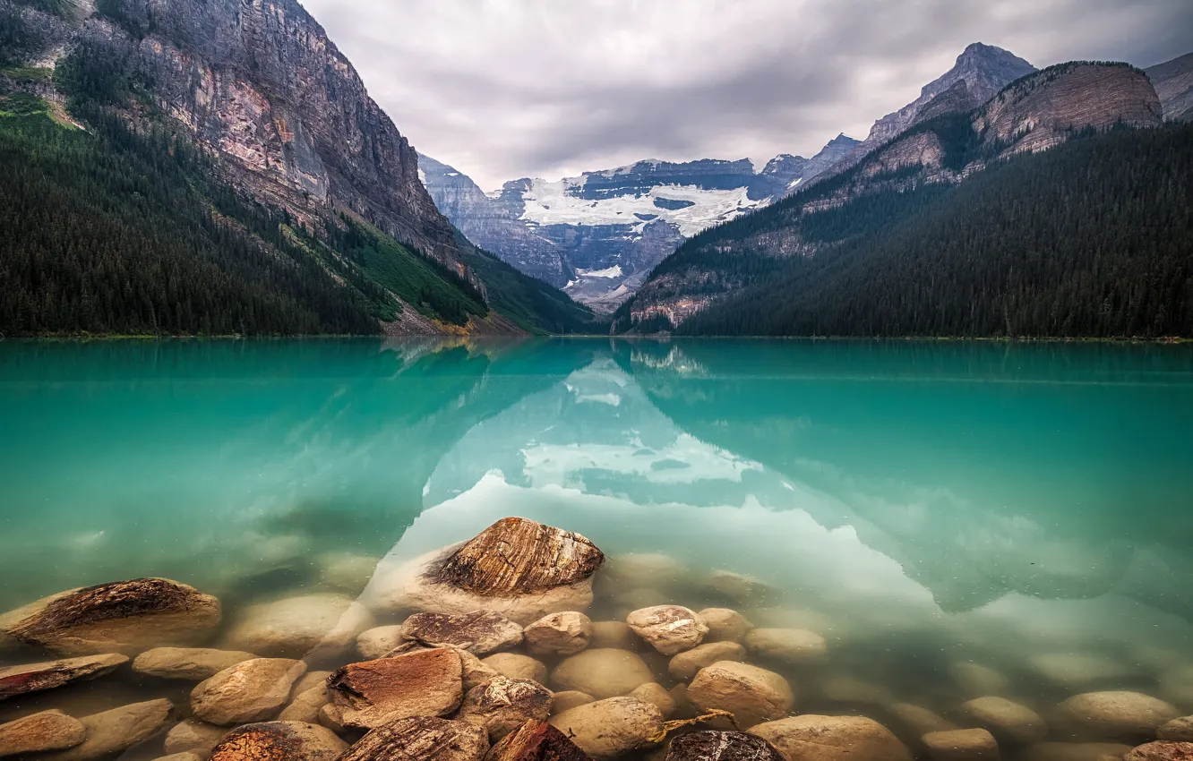 Фото обои пейзаж, горы, природа, озеро, камни, дно, Канада, Альберта