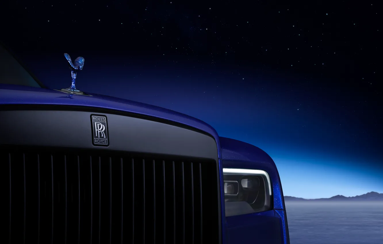 Фото обои Rolls-Royce, logo, close-up, Cullinan, Rolls-Royce Cullinan Black Badge Blue Shadow