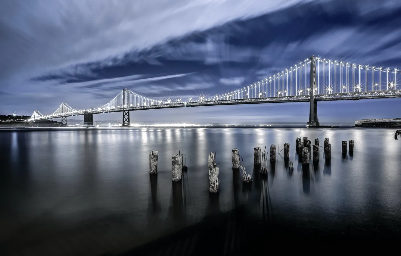 Фото обои небо, ночь, мост, Сан-Франциско