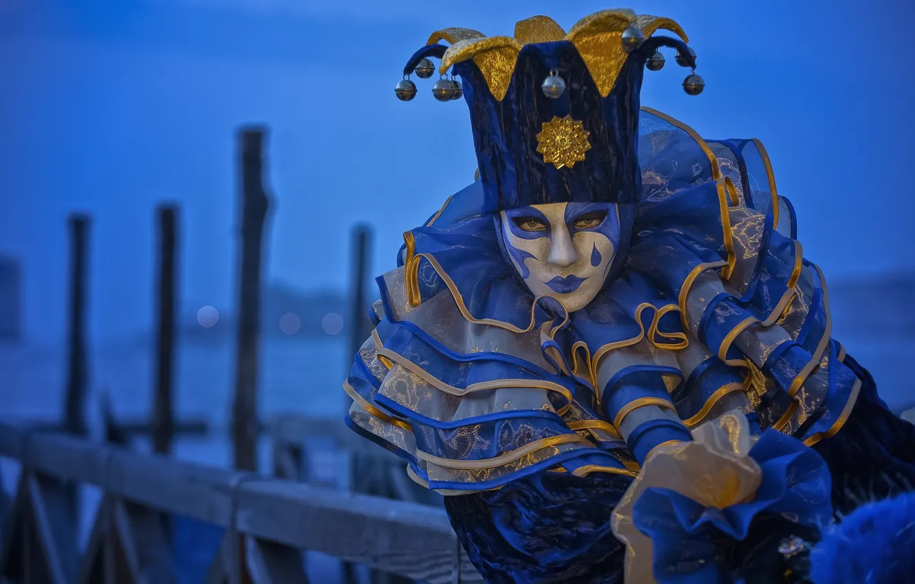 Фото обои пристань, вечер, костюм, Венеция, карнавал