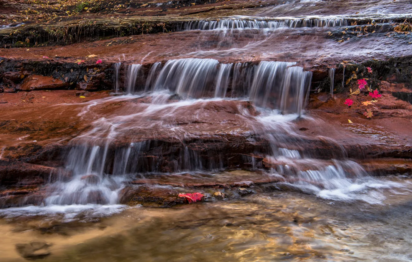 Фото обои скалы, водопад, поток